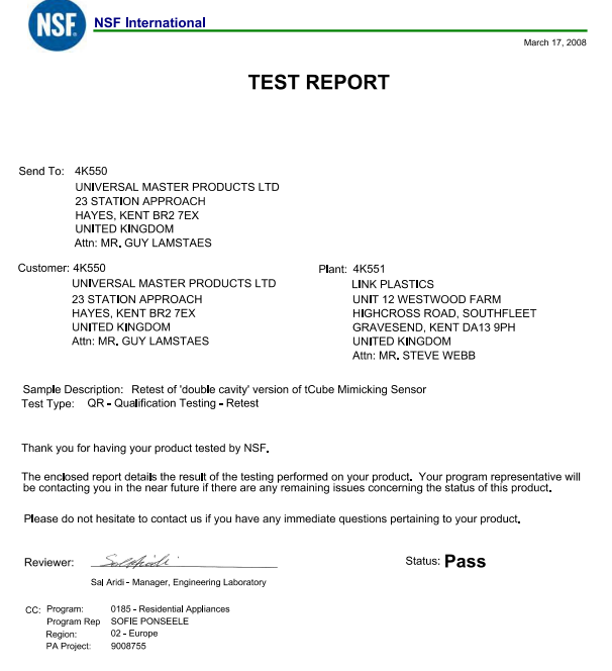 nsf test report cover letter nsf test report cover letter